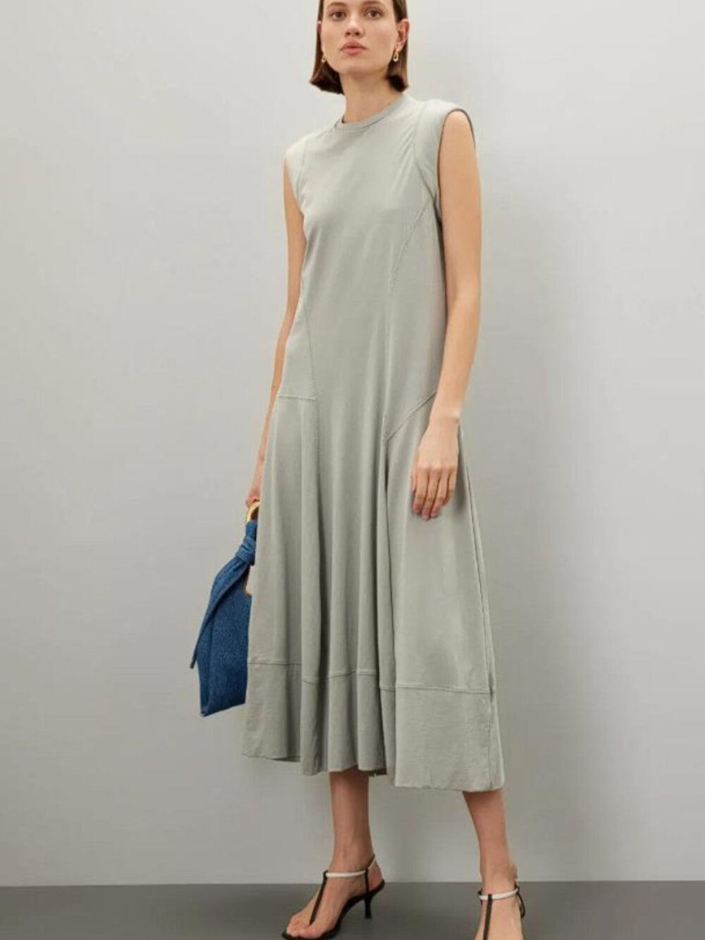 TIBI Women's T-Shirt Sleeveless Dress Size M in Pumice Grey